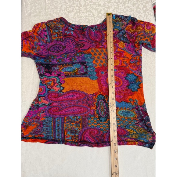 Chico's Paisley Patchwork Tunic Top Women's Size 1 Beaded V Neck Long Sleeve‎ - Picture 9 of 12
